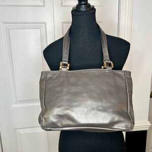 SAS Metallic Pewter Leather Purse with Gold Hardware